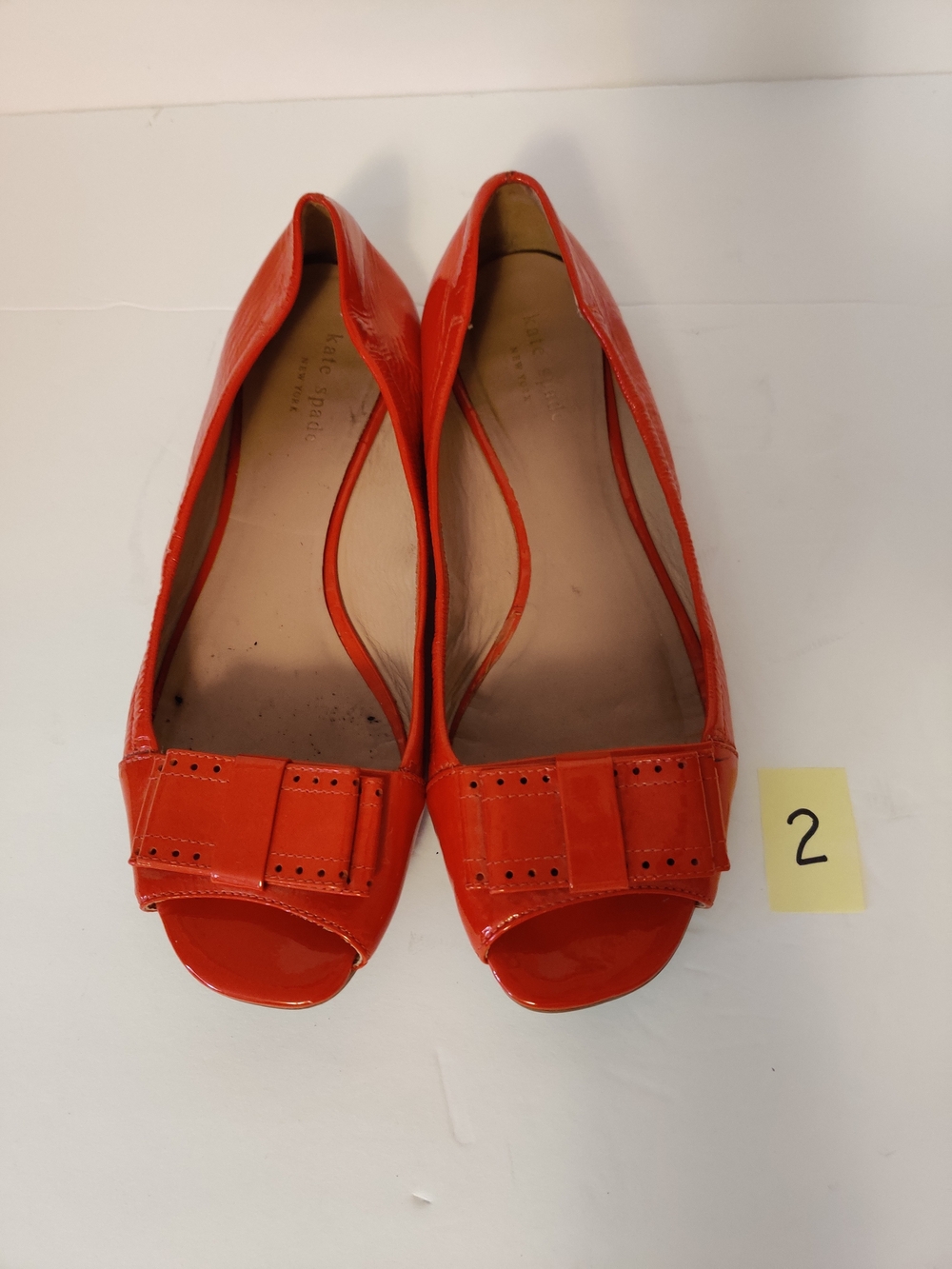 kate spade Red Patent Leather Bow Peep-Toe Flats 9